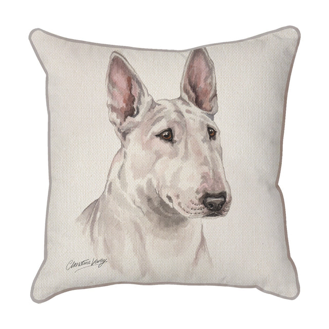 Christine Varley | English Bull Terrier - White | Dog Scatter Cushion Cushions Christine Varley   