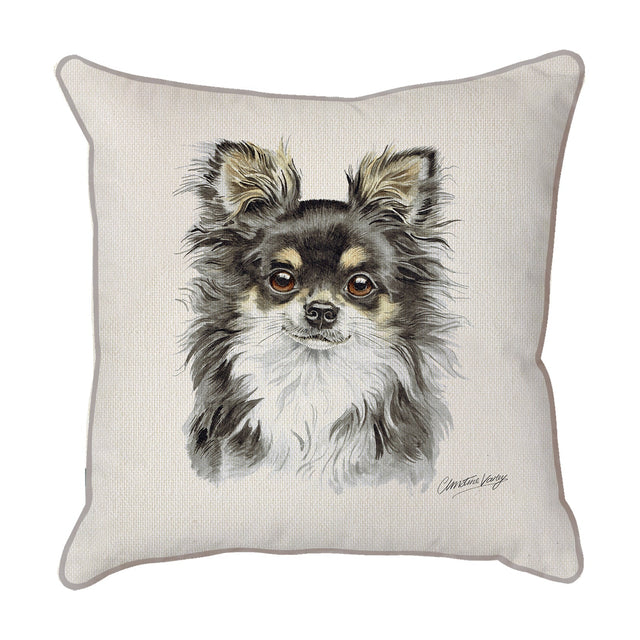 Christine Varley | Long Hair Tri Chihuahua | Dog Scatter Cushion Cushions Christine Varley   